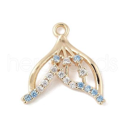 Brass Pave Light Sky Blue and Clear Cubic Zirconia Sea Animal Connector Charms KK-M326-07B-G-1