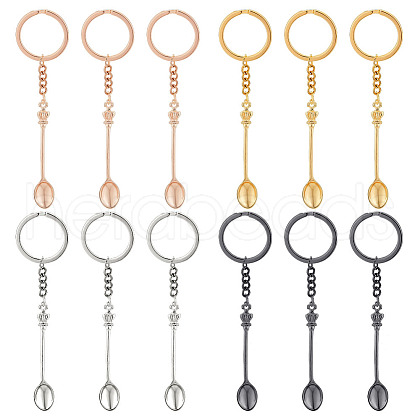 HOBBIESAY 12Pcs 4 Colors Alloy Mini Crown Spoon Pendant Keychain KEYC-HY0001-15-1