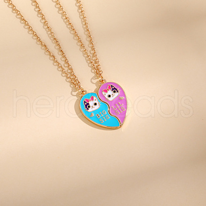 Cute Alloy Enamel BFF Cat Heart Pendant Necklaces for Women FS-WG9A306-01-1
