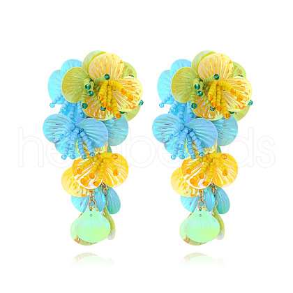 Flower Alloy Glass Seed Beaded Dangle Stud Earrings FS-WGCF6D7-01-1