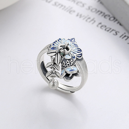 Flower with Leaf 925 Sterling Silver Enamel Finger Rings FS-WGABCB6-01-1