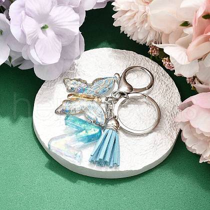 26Pcs Transparent Epoxy Resin & Transparent Acrylic & Faux Suede Tassel Keychain KEYC-JKC01202-26-1