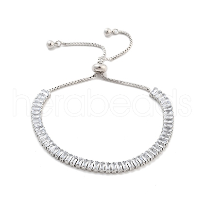 Brass Pave Clear Cubic Zirconia Rectangle Box Chain Slider Bracelets BJEW-B094-05A-P-1