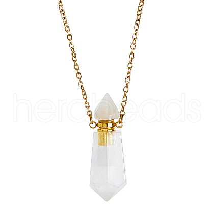 SUPERFINDINGS 1Pc Natural Quartz Crystal Faceted Hexagonal Prism Perfume Bottle Rock Crystal Pendant Necklaces NJEW-FH0001-17G-02-1