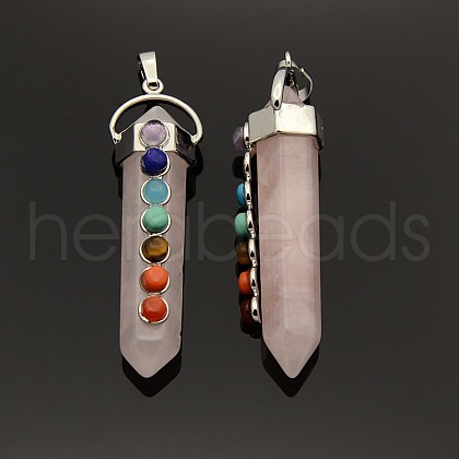 Yoga Chakra Jewelry Platinum Plated Brass Gemstone Double Terminated Pointed Big Pendants G-P053-19I-1