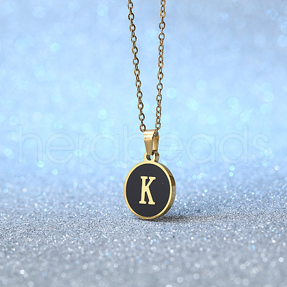 Alloy Black Enamel Disc with Initial Pendant Necklaces for Women WGEDF6F-11-1