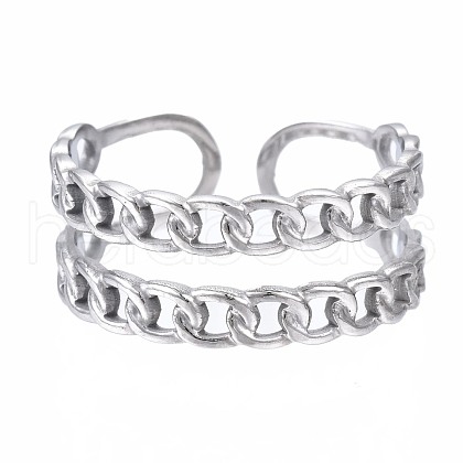 Non-Tarnish 304 Stainless Steel Curb Chain Open Cuff Ring RJEW-T023-13P-1