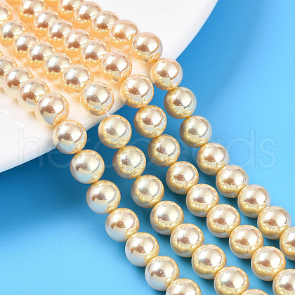 UV Plating Pearlized Glass Pearl Beads Strands GLAA-F128-01B-T6-1