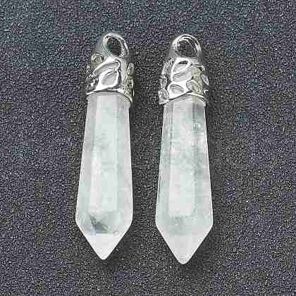 Bullet Natural Quartz Crystal Pointed Pendants X-G-E332-C28-1