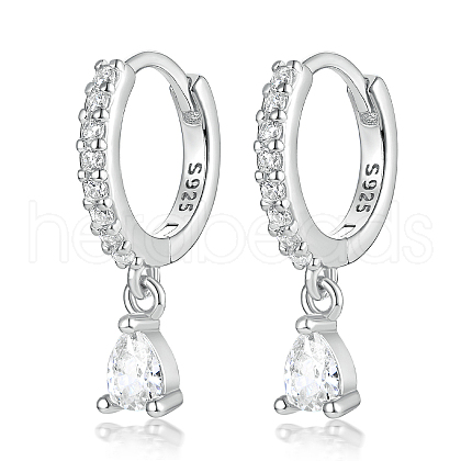 925 Sterling Silverr Micro Pave Cubic Zirconia Geometric Teardrop Hoop Earrings JL9080-2-1