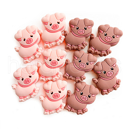 10Pcs 2 Styles Cartoon Cute Little Pig Silicone Beads JX656A-1