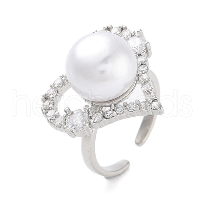 Heart Brass Micro Pave Clear Cubic Zirconia Open Cuff Ring for Women RJEW-C102-03P-1