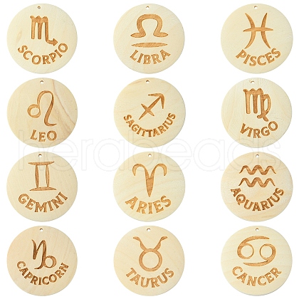 12Pcs 12 Styles Wood Pendants WOOD-FS0001-25-1