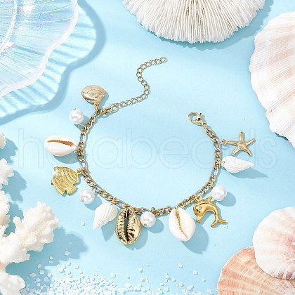 Natural 304 Stainless Steel Charm Bracelets BJEW-JB11542-1
