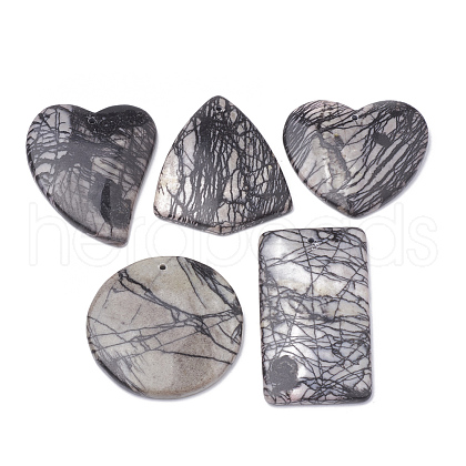 Natural Black Silk Stone/Netstone Pendants G-S330-32-1