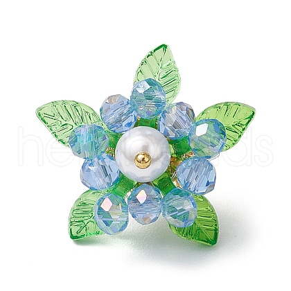 Glass with Round Shell Pearl & Acrylic Charms & Brass Seed Beads Pendants PALLOY-MZ00646-01-1