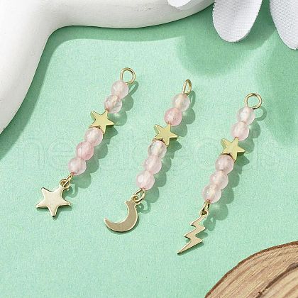 3Pcs 3 Styles Natural Rose Quartz Faceted Round Beaded Pendants PALLOY-JF03604-03-1