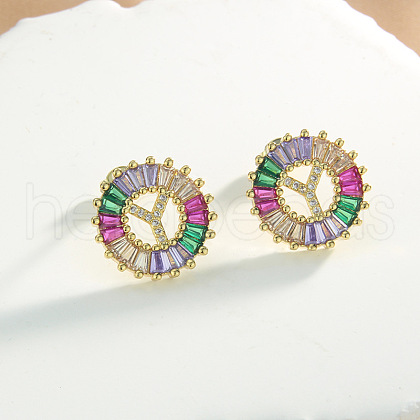 Brass Colorful Cubic Zirconia Stud Earrings WG39B88-25-1