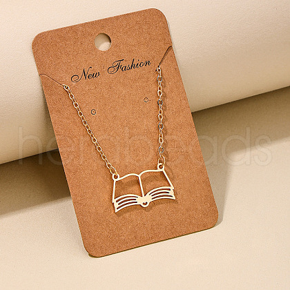 Fashionable Iron Hollow Out Book Pendant Necklaces for Women FS-WG9E5D2-01-1