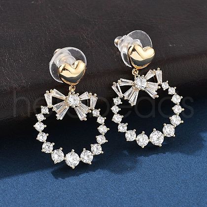 Brass Clear Cubic Zirconia Stud Earrings EJEW-D301-06G-01-1