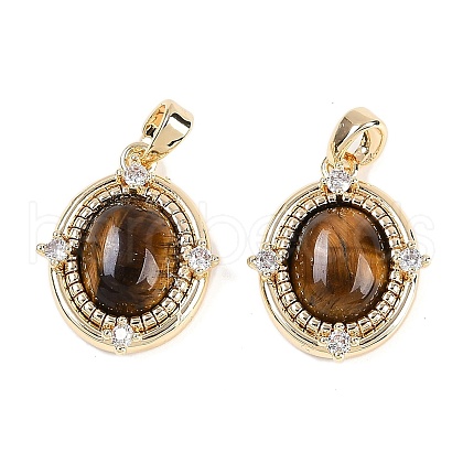 Natural Tiger Eye Oval Pendants KK-U043-44G-E-1