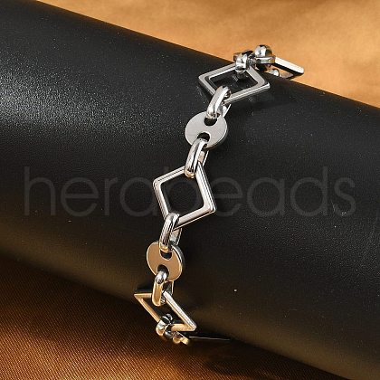 304 Stainless Steel Rhombus Link Chains Bracelets for Men & Women BJEW-D042-28P-1