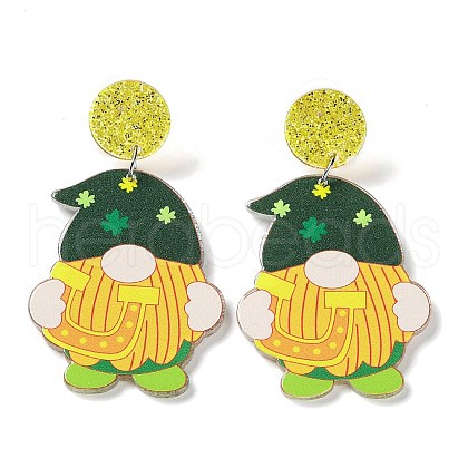 Saint Patrick's Day Sparkling Acrylic Dangle Stud Earrings EJEW-P243-A06-1