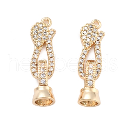 Brass Micro Pave Clear Cubic Zirconia Fold Over Clasps KK-B125-22G-1