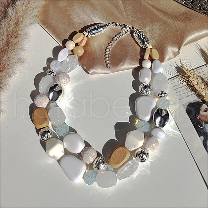 Wood & Resin Nuggets Beaded Double Layer Necklaces for Women FS-WGB5610-13-1