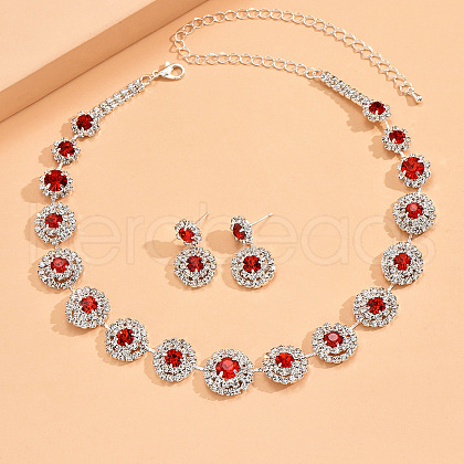 Flat Round Rhinestone Pendant Necklaces & Stud Dangle Earrings Sets WG2D6BD-04-1