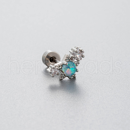 316L Surgical Stainless Steel Pave Light Sky Blue AB Color Cubic Zirconia Cartilage Earrings FS-WG97410-06-1