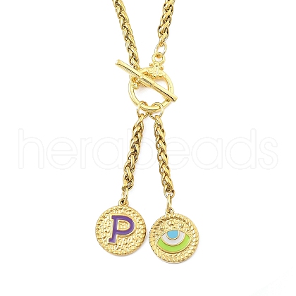 Ion Plating(IP) 304 Stainless Steel Purple Enamel Letter & Eye Pendant Wheat Chain Necklaces STAS-Z102-01G-P-1