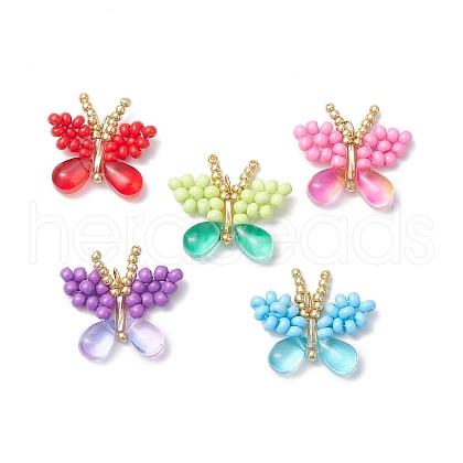 Handmade Glass Seed Beaded Butterfly Pendants PALLOY-MZ00685-1