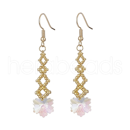 Seed Braided Rhombus with Glass Dangle Earrings EJEW-MZ00038-03-1