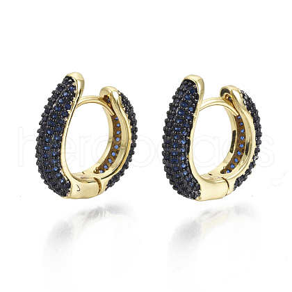 Brass Micro Pave Cubic Zirconia Huggie Hoop Earrings KK-R137-015B-NF-1