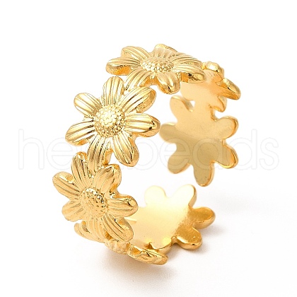 Ion Plating(IP) 304 Stainless Steel Sunflower Open Cuff Ring for Women RJEW-E063-08G-1