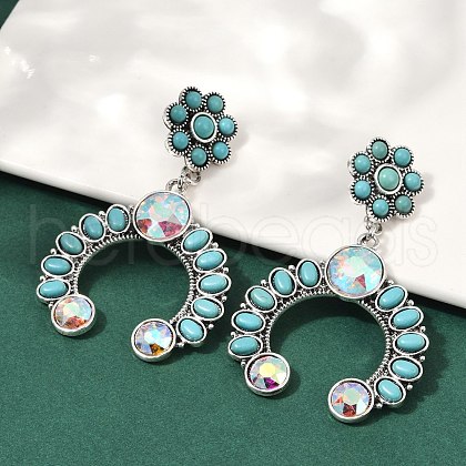 Alloy Synthetic Turquoise Dangle Stud Earrings EJEW-U053-09A-AS-1