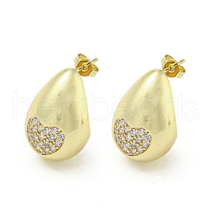 Brass with Cubic Zirconia Stud Earrings EJEW-Q799-02B-G-1