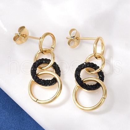 304 Stainless Steel Polymer Clay Ring Dangle Stud Earrings EJEW-V004-03G-02-1
