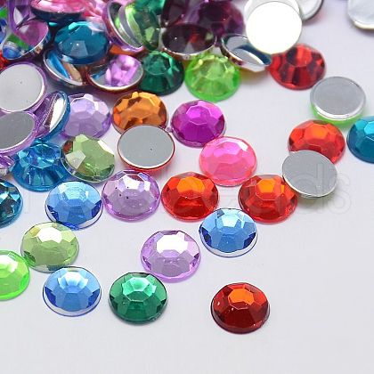 Faceted Half Round/Dome Acrylic Rhinestone Flat Back Cabochons GACR-YPO12MM-M-1