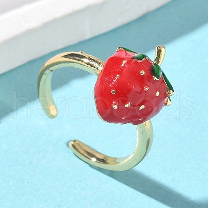 Brass Enamel Adjustable Cuff Rings for Women RJEW-G350-01A-G-1