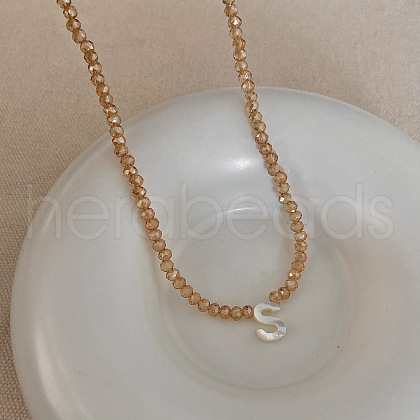 Natural Shell Initial Pendant Glass Beaded Pendant Necklaces FS-WG76541-19-1