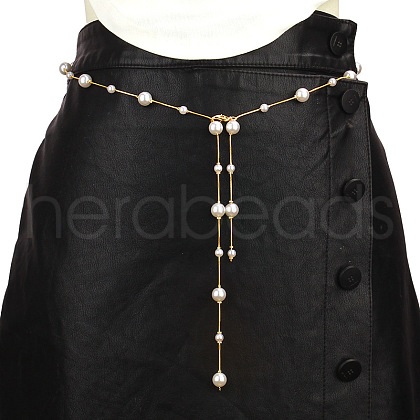 Alloy with Plastic Pearl Round Beaded Waist Beads FS-WG2A056-01-1