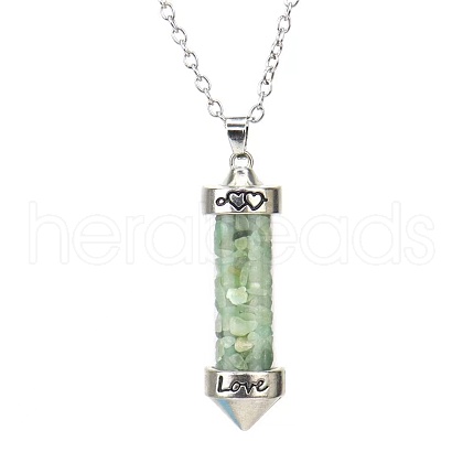 Natural Green Aventurine Chip Wishing Bottle Cone Love Glass Pendant Necklaces FL0210-7-1