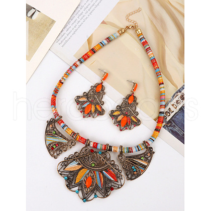 Bohemia Alloy Colorful Rhinestone Pendant Necklaces & Stud Dangle Earrings Sets FS-WGA6B85-01-1