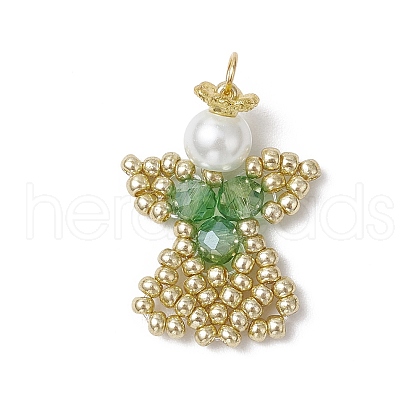 Glass Seed Beaded Angel Pendants PALLOY-MZ00652-04-1