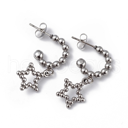 304 Stainless Steel Hollow out Star Dangle Stud Earrings for Women EJEW-I284-22P-1