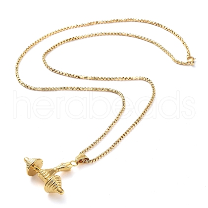 PVD Vacuum Plating 304 Stainless Steel Dumbbell Pendant Necklaces NJEW-Z023-01G-1