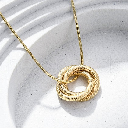 304 Stainless Steel Triple Circles Pendant Necklaces for Women NJEW-Z044-14G-1