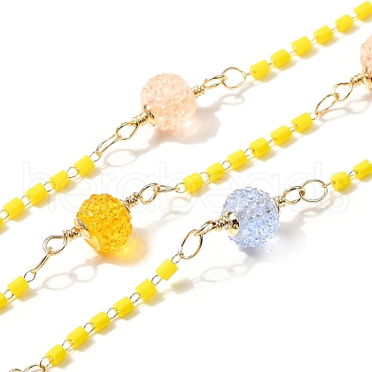 Brass Hexagonal Column Glass Seaded Beaded & Resin Round Beaded Link Chains CHC-G026-01H-1